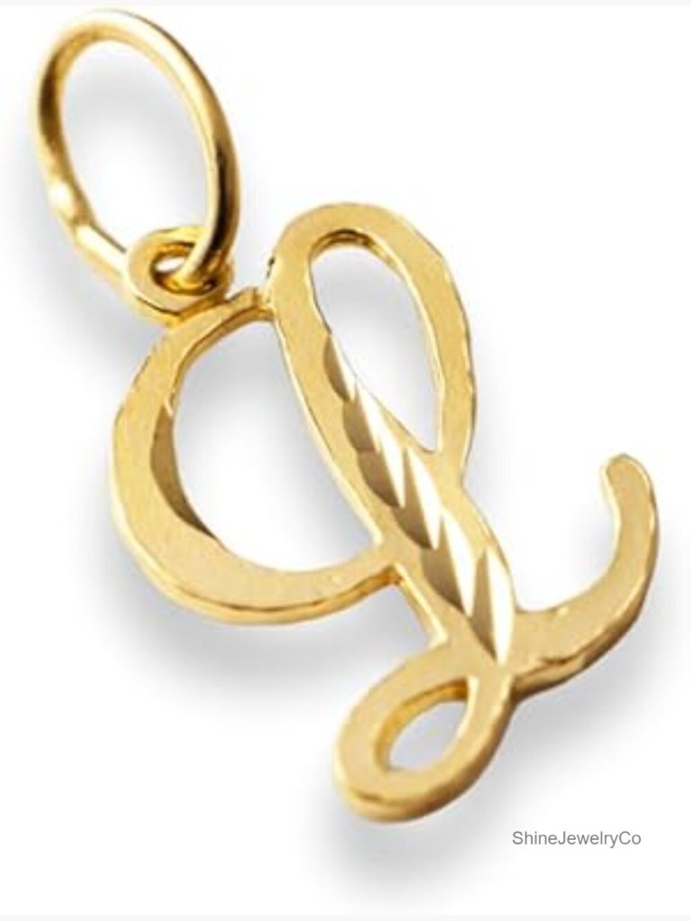 14K Solid Gold Cursive Letter Pendant Charm - Initial Necklace